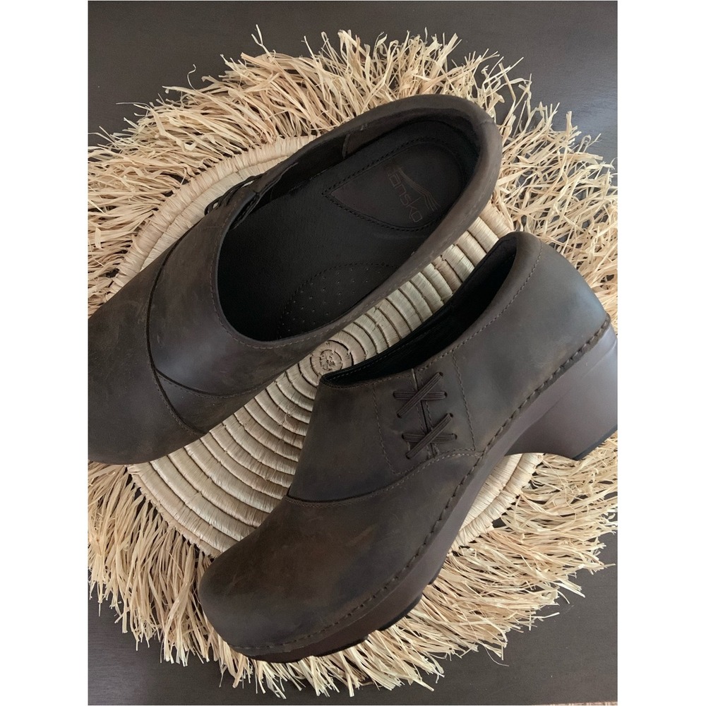 DANSKO Women's Stacie Brown Leather Slip On Mule Clogs EU 42